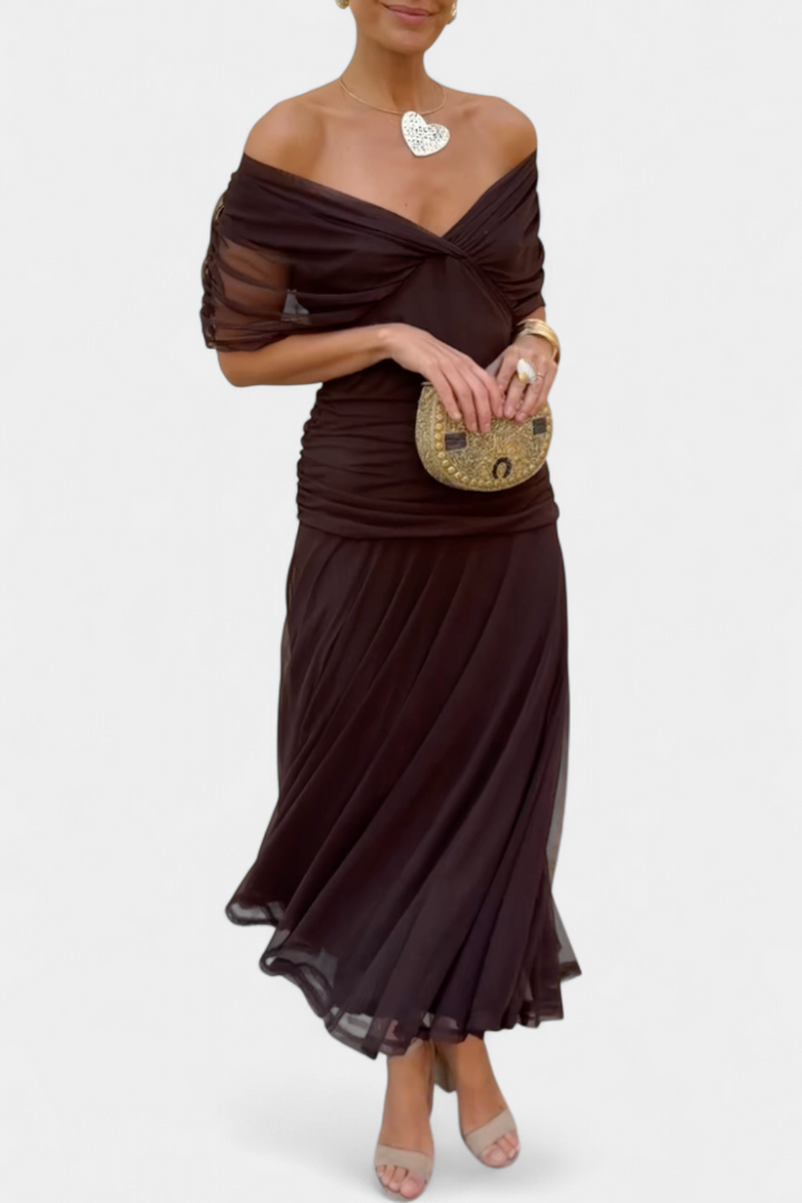 Laluna | Long Dress with Floral Print and V-Neckline