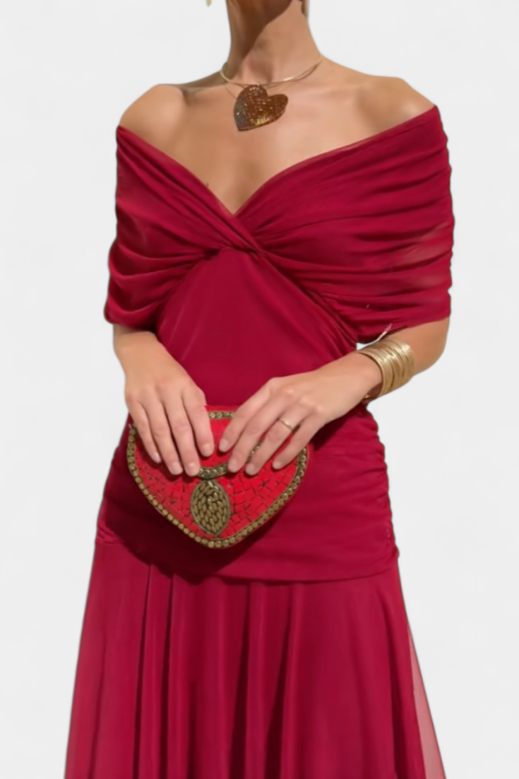 Laluna | Long Dress with Floral Print and V-Neckline