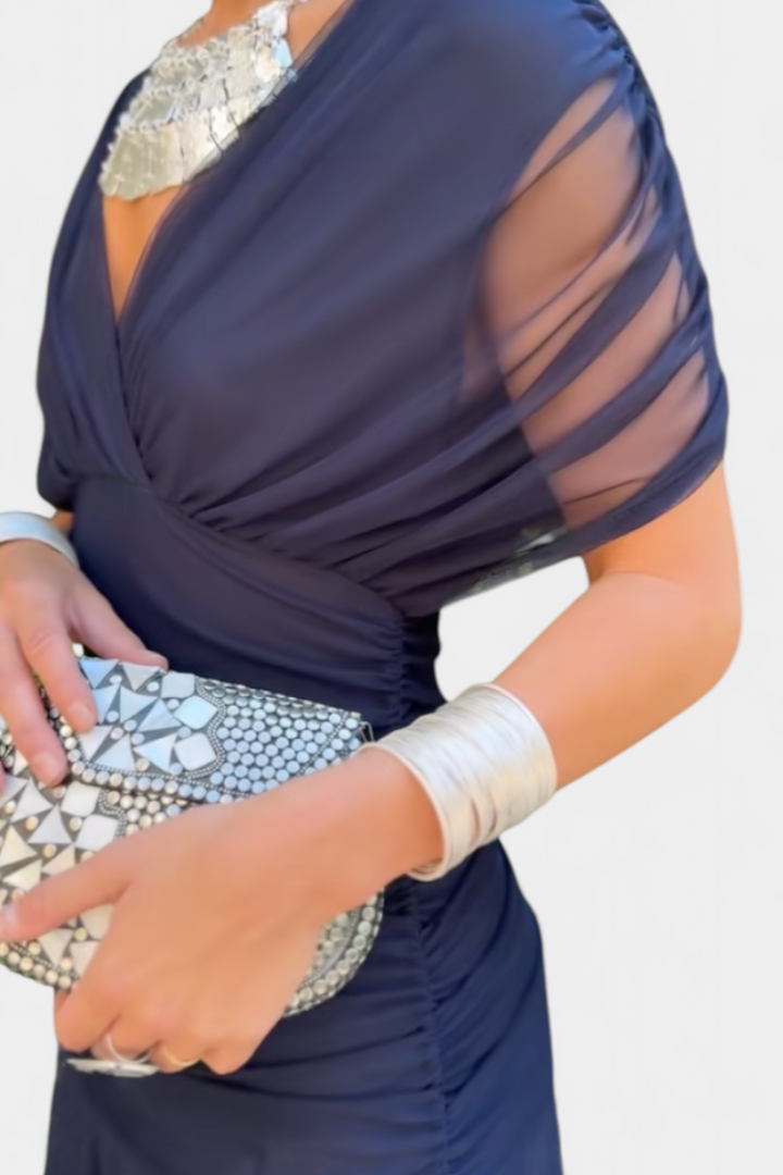 Laluna | Long Dress with Floral Print and V-Neckline