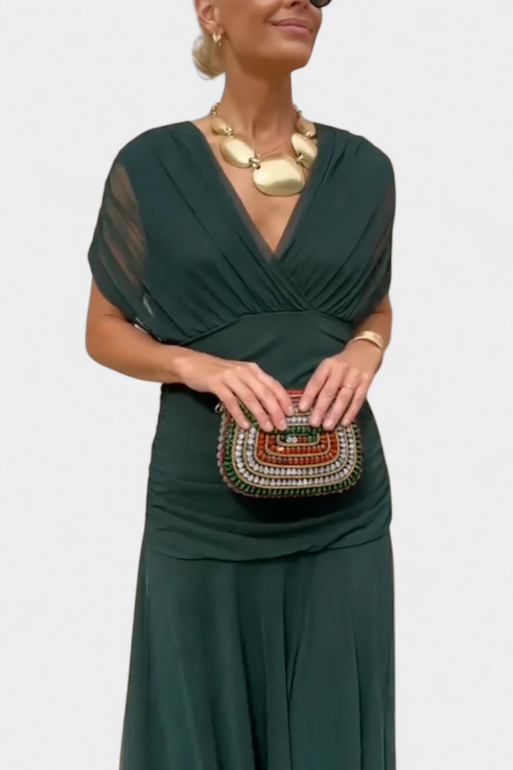 Laluna | Long Dress with Floral Print and V-Neckline